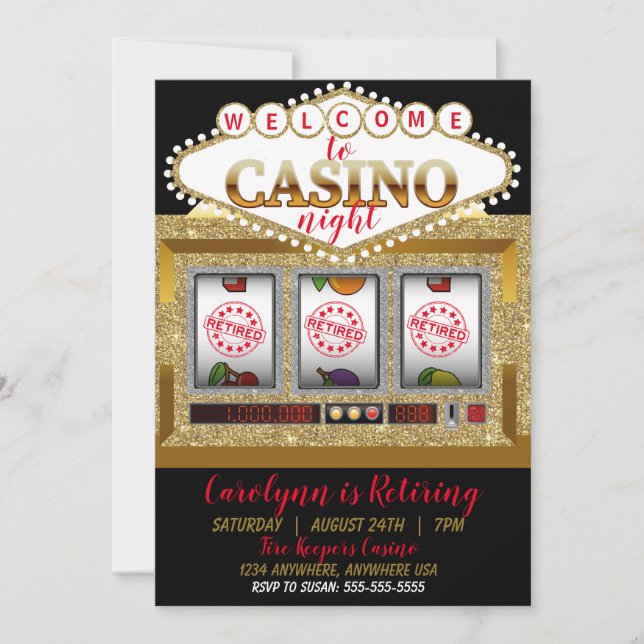 Retirement casino slots machine las Vegas Invitation (Front)