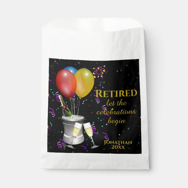 Retirement Celebration Black Paper Favour Bag (Front)