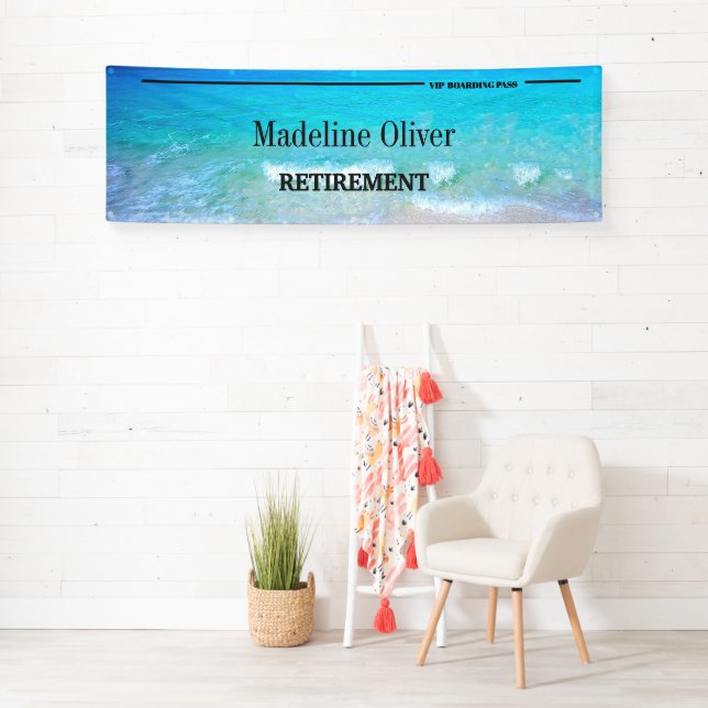 Retirement Celebration Blue Beach Boarding Pass Banner (Insitu)