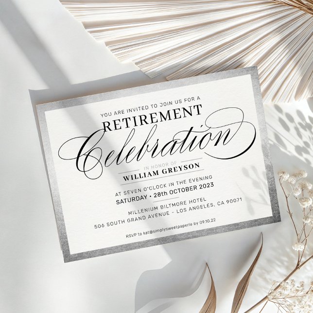 RETIREMENT CELEBRATION DINNER elegant silver black Invitation (Creator Uploaded)