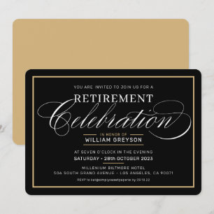 RETIREMENT CELEBRATION DINNER modern black gold Invitation