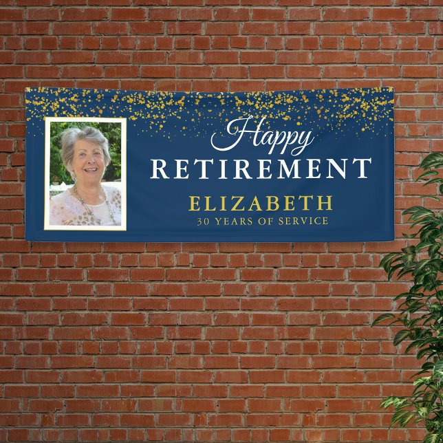 Retirement Celebration Party Glitter Photo Blue Banner (Creator Uploaded)