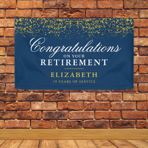 Retirement Celebration Party Gold Glitter Blue Banner