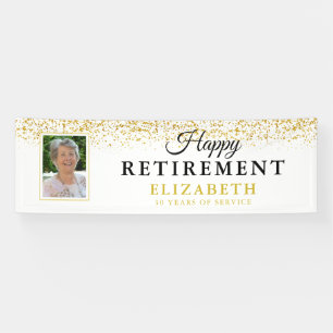Retirement Celebration Party Gold Glitter Photo Banner
