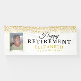 Retirement Celebration Party Gold Glitter Photo Banner