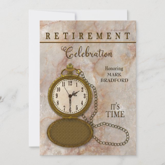 Retirement Celebration Pocket Watch Name Insert Invitation (Front)