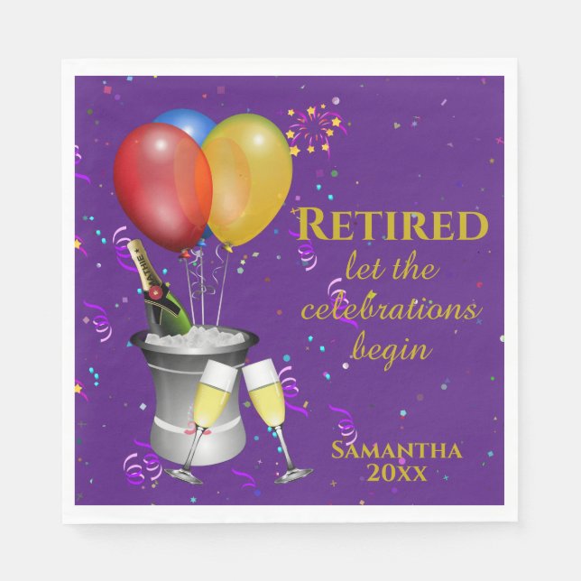 Retirement Celebration Purple Paper Napkin (Front)