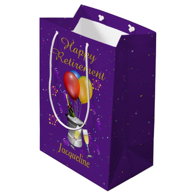 Retirement  Celebration Sparkling Wine Purple Medium Gift Bag (Back Angled)