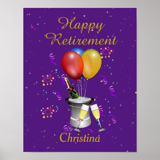 Retirement Celebration Sparkling Wine Purple Poster (Front)