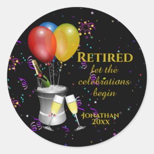 Retirement Champagne Celebration Black Classic Round Sticker