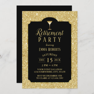 Retirement Cocktail Wine Party Modern Black & Gold Invitation