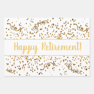 Retirement Colourful Confetti Streamers Gold Custo Wrapping Paper Sheet