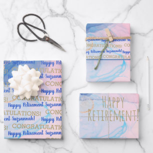 Retirement Colourful Confetti Streamers Gold Custo Wrapping Paper Sheet