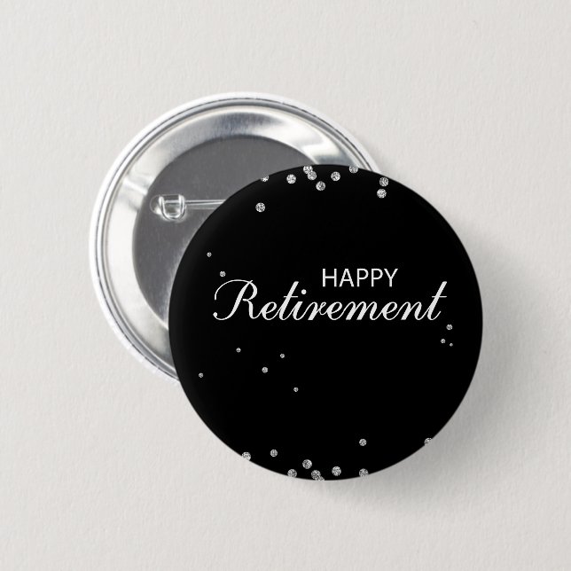 Retirement Congratulations Black with Silver Spark 6 Cm Round Badge (Front & Back)