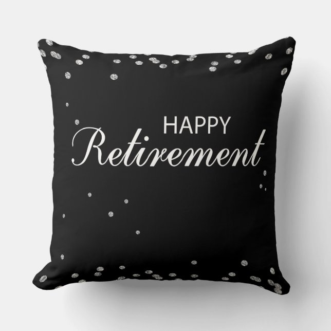 Retirement Congratulations Black with Silver Spark Cushion (Front)