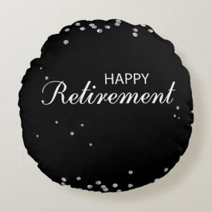Retirement Congratulations Black with Silver Spark Round Cushion