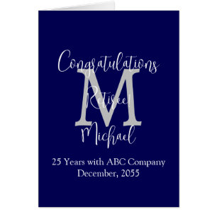 Retirement Congratulations, Blue, Grey Monogram