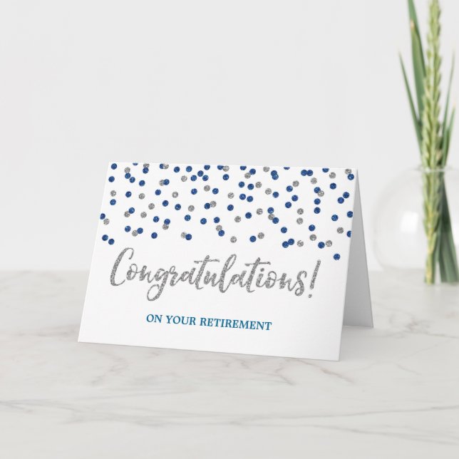 Retirement Congratulations Blue Silver Confetti Card (Front)