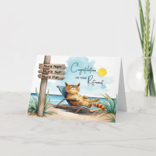 Retirement Congratulations Cat Relaxing in Sun Card