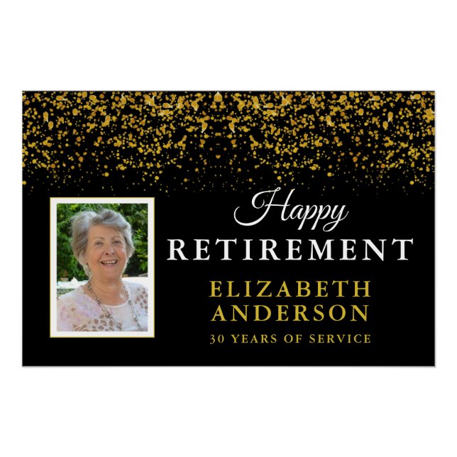 Retirement Congratulations Gold Glitter Photo Poster (Front)