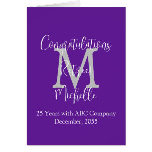 Retirement Congratulations, Purple, Grey Monogram
