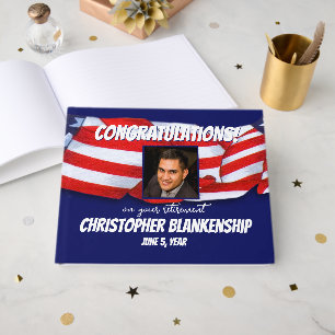 Retirement Congratulations Red White Blue Bunting Guest Book