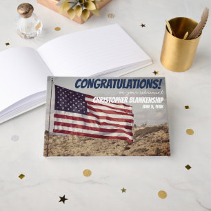 Retirement Congratulations Rustic American Flag Guest Book