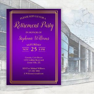 Retirement Corporate Elegant Purple Gold Invitation