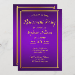 Retirement Corporate Elegant Purple Gold Invitation