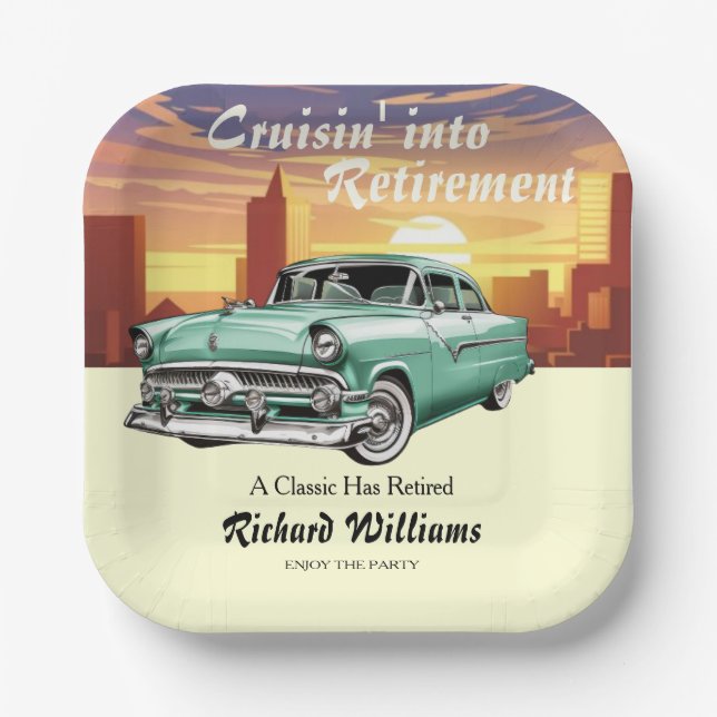 Retirement Cruising Classic Retro Car City Party Paper Plate (Front)
