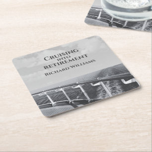 Retirement Cruising into Retirement Cruise Ship  Square Paper Coaster