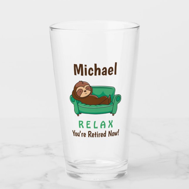 Retirement Cute Funny Lazy Sloth Beer Pint Glass (Front)