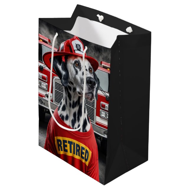 Retirement Dalmation Wearing a Firefighter Helmet Medium Gift Bag (Front Angled)