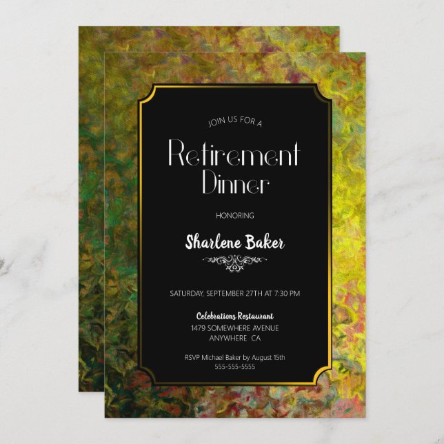 Retirement Dinner Party Black and Gold Invitation (Front/Back)