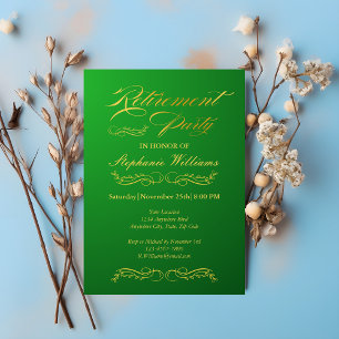 Retirement Elegant Female Green and Gold  Invitation
