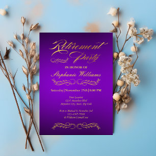 Retirement Elegant Female Purple and Gold  Invitation