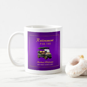 Retirement Elegant Golf Theme Cart Purple Gold Coffee Mug