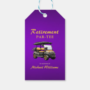 Retirement Elegant Golf Theme Cart Purple Gold Gift Tags