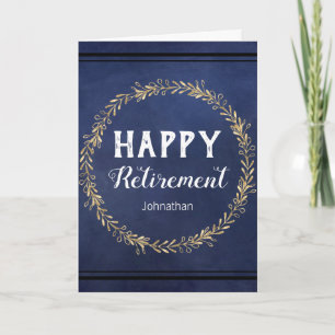 Retirement Faux Foil Wreath Blue Card