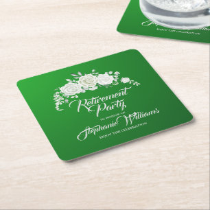 Retirement Female Party Vintage White Rose Border Square Paper Coaster