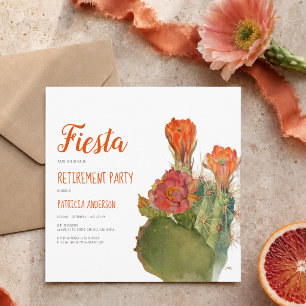 Retirement Fiesta Cactus Floral Watercolor Script Invitation