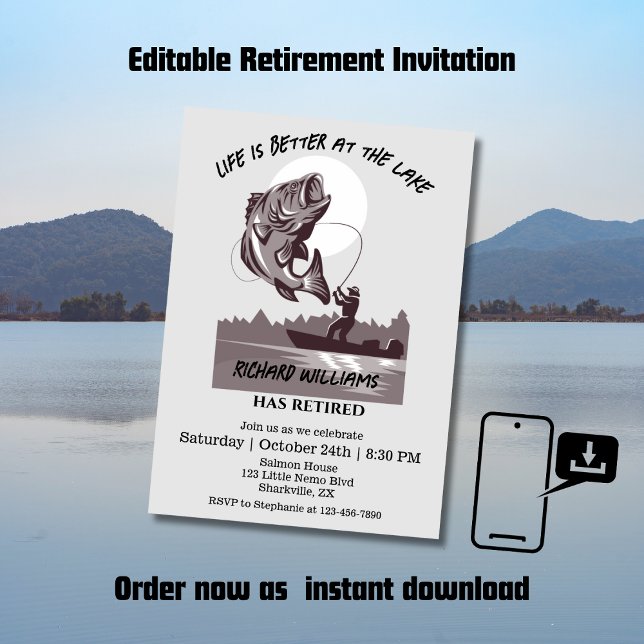 Retirement Fishing At the Lake Fisherman Vintage Invitation (Creator Uploaded)