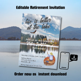 Retirement fishing at the lake watercolor invitation