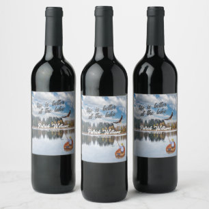 Retirement fishing at the lake watercolor wine label