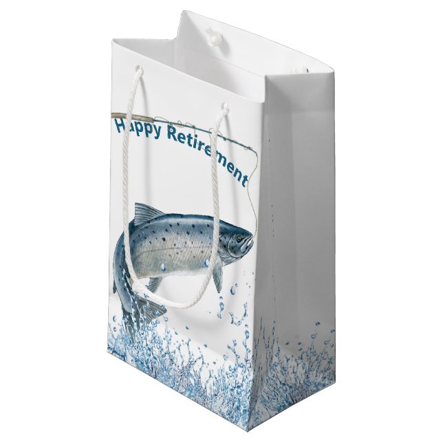 Retirement Fishing Pole and Fish Small Gift Bag (Front Angled)