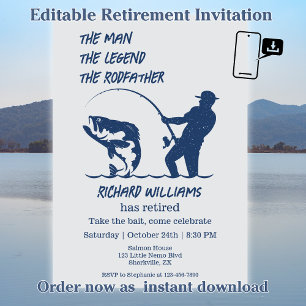 Retirement Fishing the Rodfather Big Fish Invitation