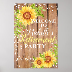 Retirement Floral Sunflower Rustic Party Welcome Poster