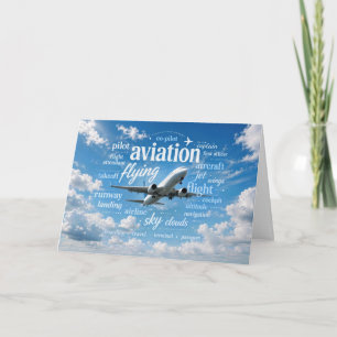 Retirement for Pilot Jet Flying in a Word Cloud Card