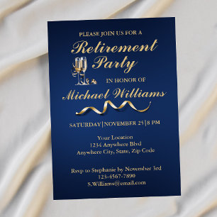 Retirement Formal Classic Champagne Glass Blue Invitation