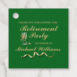 Retirement Formal Classic Champagne Glass Green Favour Tags